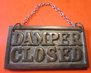 VINTAGE hängendes massives Messing Kamindämpfer offen DÄMPFER geschlossen Schild - Bild 1 von 2