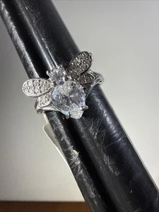 925, Sterling Silver Cubic Zirconia Bee Shaped Ring, Size 8 1/2 New With Tags - Bild 1 von 9