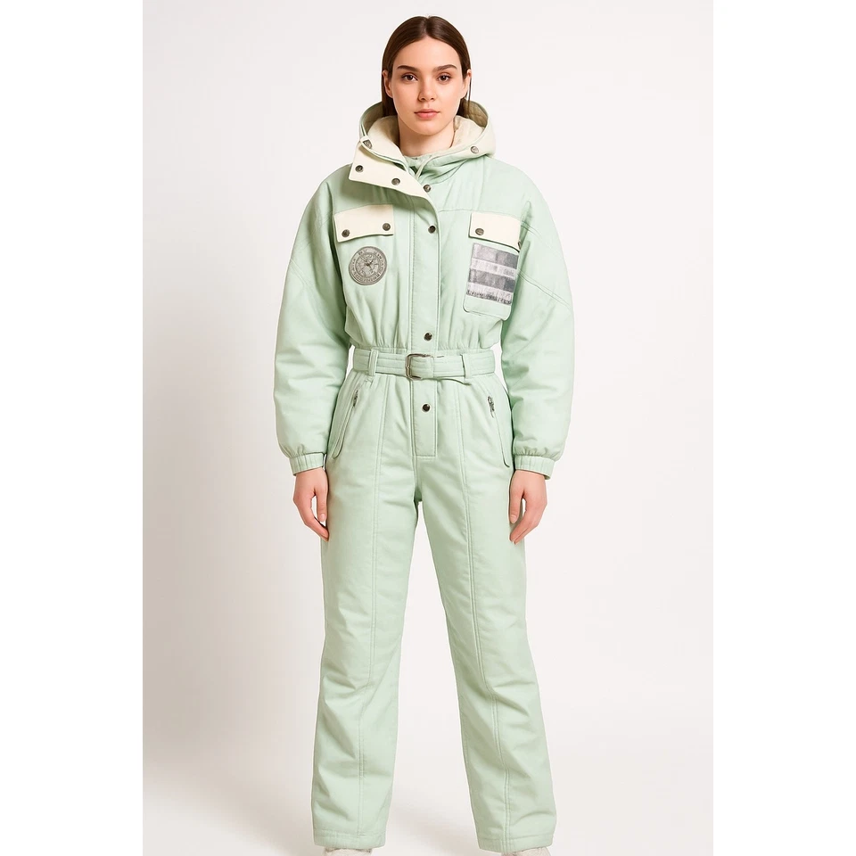 Винтажный голова новом зеленый цельный лыж костюм подпоясанный женщины S/M 80-х 90-х - Изображение 1 из 4