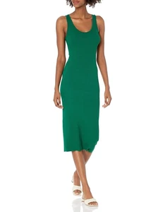 womens Stretch Silk Rib Tank Midi Casual Dress Dark Emerald Small US - Picture 1 of 2