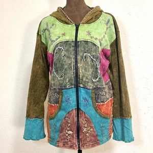 Womens Textured Hoodie Size M /L Patchwork Forest Fairy Boho Hippie Festival - Picture 1 of 12