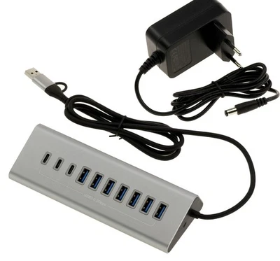 Hub Multipresa USB3 In Alluminio 10 Porte (USB 3.0 5GB) Con Alimentazione 12V 3A - Immagine 1 di 4