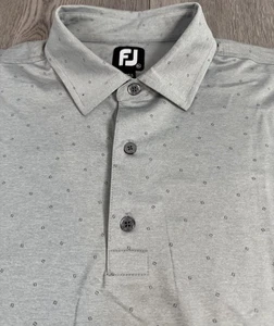 FootJoy FJ Golf Shirt Men XL Gray White Geometric FJ All Over Print Polo Stretch - Picture 1 of 9
