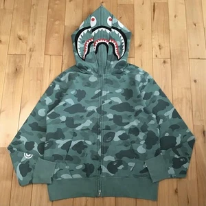 BAPE Double Shark full zip hoodie green camo A Bathing Ape Size M - Picture 1 of 9