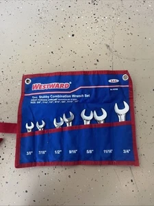 7pc WESTWARD 1EYD5 SAE STUBBY RATCHETING COMBINATION  WRENCH SET  3/8 - 3/4” NEW - Picture 1 of 4