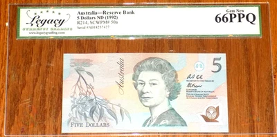 Australia 5 Dollars ND1992 P50a Polymer Gem New UNC LEGACY 66PPQ Australian NOTE - Image 1 of 4