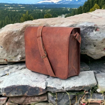 Кожаная винтажная сумка для ноутбука Goat Messenger подлинная наплечная мужская коричневая ручной работы - Изображение 1 из 4