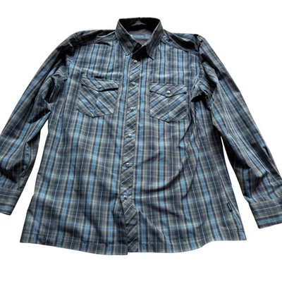 Camisa de manga larga Kuhl para hombre M a cuadros de lujo con botones delanteros azul preppy Foto 1 de 4