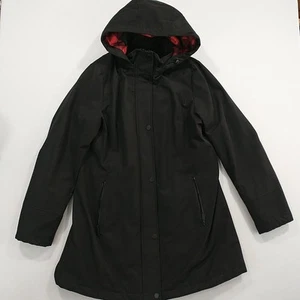 Pendleton Rain Jacket Womens Black Lined L/S Hoodie Snap Button Full Zip Sz L - Picture 1 of 15