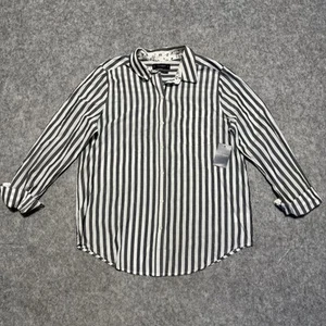 Lucky Brand Shirt Women’s Medium Striped Gray White Button Down Blouse Top NWT - Picture 1 of 6