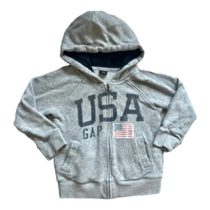 Youth Boys Gap Patroitic USA Heather Gray Burnout Hoodie - Sz 4 - Picture 1 of 1
