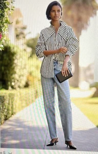 NWT-Express Poplin Striped Boyfriend Portofino Shirt -Large - Bild 1 von 6