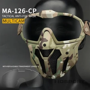 Hunting Tactical Antifog Full Face Mask Fan Goggles Lens & Half Face Mask Set - Picture 1 of 16
