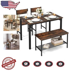 Elegant 4-Piece Rustic Brown Dining Set for Small Spaces & Apartments - Picture 1 of 11
