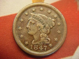 1847 USA GEFLOCHTENE HAARE GROSSER CENT - SCHÖNE ALTE KUPFERMÜNZE - Bild 1 von 6