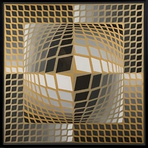Vintage Original 1978 Op Art/Geometric Screenprint by Victor Vasarely, Framed - Picture 1 of 4