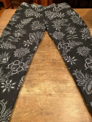 Pantalones para mujer OSCAR DE LA RENTA negros con flores blancas tostadas talla 12 Foto 1 de 4