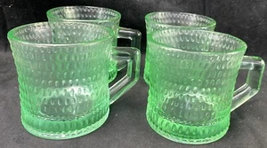 4 Vintage Anchor Hocking Green Glass Mugs Dimpled Serveware - Picture 1 of 3