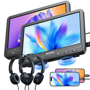 2X10.5" Screen Car Headrest Moniter Portable DVD Player Battery USB HDMI Headset - Picture 1 of 12