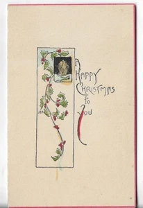 Vtg Christmas Card ART DECO 2.75x4.25 Merry Christmas to Holly Vines - Picture 1 of 3