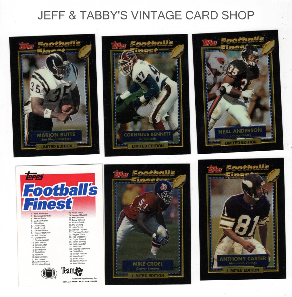 1992 TOPPS FOOTBALL'S FINEST 1-44 / SEE DROP DOWN MENU 4 CARD U WILL RECEIVE - Image 1 of 4