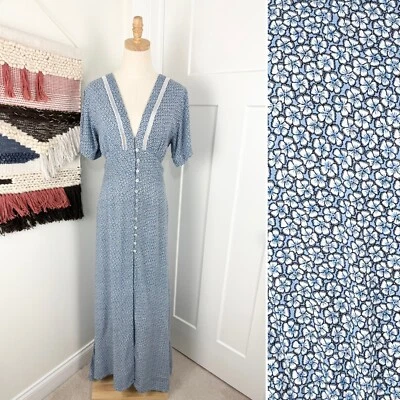 Maxi Vestido Cleobella Valentina Floral Cuello en V Botón Delantero Azul Blanco Talla XL Foto 1 de 4