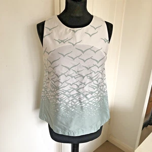 Topshop Cream Bird Print Split Back Sleeveless Cotton Top UK 10 exc cond Y2K vtg - Picture 1 of 24