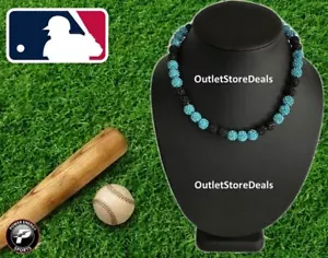 Crystal Rhinestone CZ Bling Disco Ball Bead Baseball Necklace Black Teal Blue - Picture 1 of 5
