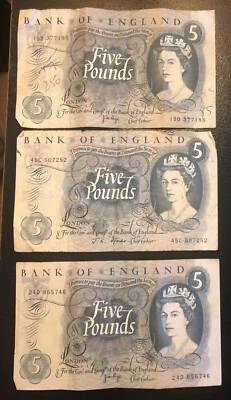 1963 Great Britain £5 Pounds P#375 C QUEEN Elizabeth QEII ~LOT Of 3 Banknotes - Image 1 of 2