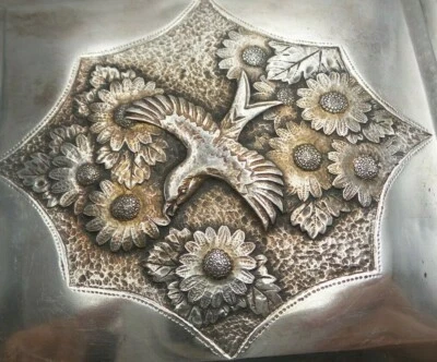 Hermosa caja de cigarrillos Art Deco hecha a mano japonesa de plata esterlina y madera oscura Foto 1 de 4