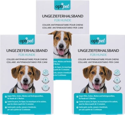 Optipet 3x Ungezieferhalsband Hunde gegen Flöhe Zeckenhalsband Mücken Milben