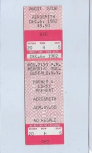 Boleto completo sin usar de colección AEROSMITH 12/6/1982 Buffalo Memorial Auditorium NY - Imagen 1 de 2