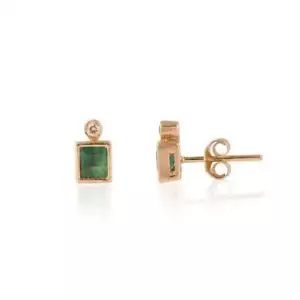 10k Gelbgold Natürlicher Smaragd Und Diamanten Zierliche Solitaire Ohrstecker - Bild 1 von 4