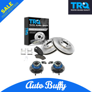 TRQ Front Ceramic Brake Pads Rotors & Wheel Bearing Hubs Kit Fits GM