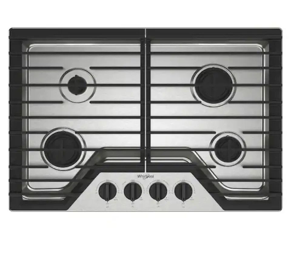Whirlpool 30” 4 Burners Recessed Gas Cooktop Stainless Steel WCGK3030PS