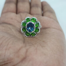 HSN  London Blue Topaz,Chrome Diopside & White Zircon Floral Ring Pre-owned
