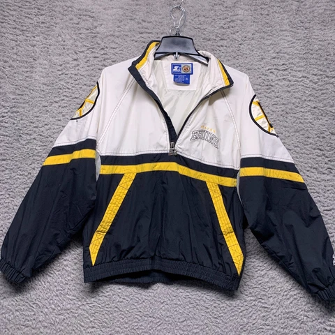 Starter Jacket Boston Bruins Hockey Mens XL Bomber White Black Cover