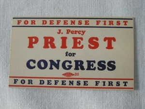 CARTOLINA POLITICA VINTAGE ANNI 40 J. PERCY SACERDOTE PER CONGRESSO - Foto 1 di 1