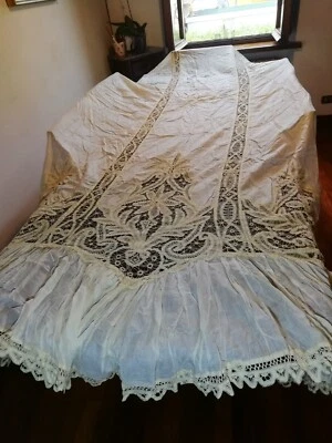 Antica Tenda Filet e Seta bella mai usata del 1880 circa misura m.3,63xm.1,50  - Immagine 1 di 3