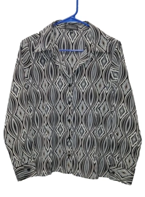 Blusa Camisa Mujer Elementz Abotonada Carrera Talla M Geométrica Negra/Multi L/S Foto 1 de 4