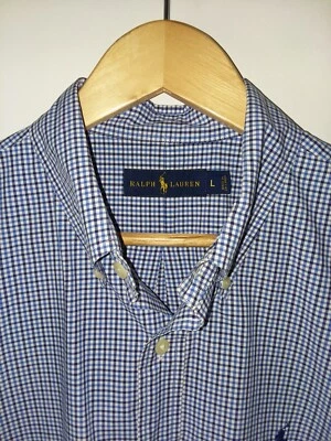 Polo Ralph Lauren L Large Men's Plaid shirt Blue White 100% Cotton RN 41381 - Image 1 of 4