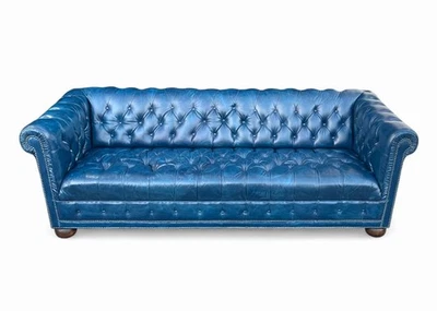 Sofá Chesterfield clásico vintage - cuero teñido azul marino Foto 1 de 4