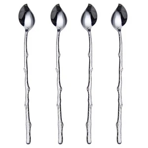 Creative 18/10 Stainless Steel Iced Tea Spoons 4pcs Set with Twig Design - Picture 1 of 7