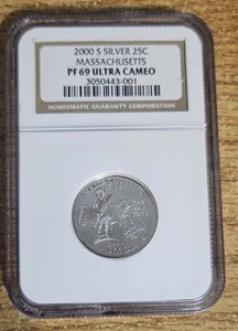2000-S SILVER Proof MASSACHUSETTS State Quarter NGC PF-69 ULTRA CAMEO - Picture 1 of 2