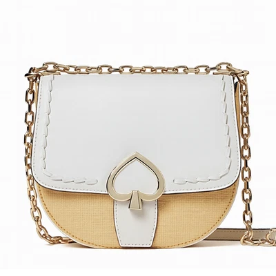 KATE SPADE Robyn Straw Whitedove 马鞍斜挎包 WKRU6847 全新带标签 400 美元链条 — 第 1/4 张图片