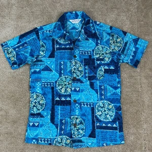 Duke Kahanamoku mens Vintage Hawaiian shirt Small Aloha tiki hawaiian blue - Picture 1 of 13