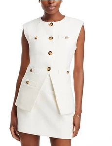 $448 Veronica Beard Women's Tamara Vest In Off White With Gold Hardware Size 12 - Picture 1 of 7