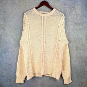 VTG 90s Claiborne Cable Knit Sweater Mens Sz L Yellow Pullover Crew Neck  - Picture 1 of 8