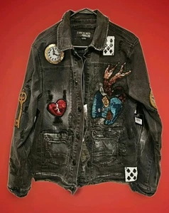 Nwt CÔTE DE NUITS - Alice in Wonderland Embellished Black Denim Jacket Size XL - Picture 1 of 24