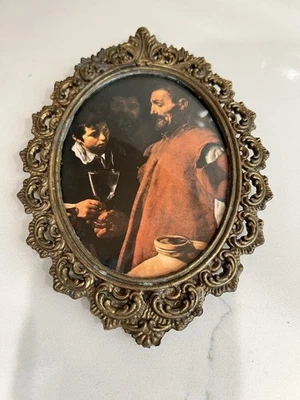 Antiguo vidrio burbuja ovalado de colección con marco de latón burbuja para hombre y niño hecho en Italia Foto 1 de 4